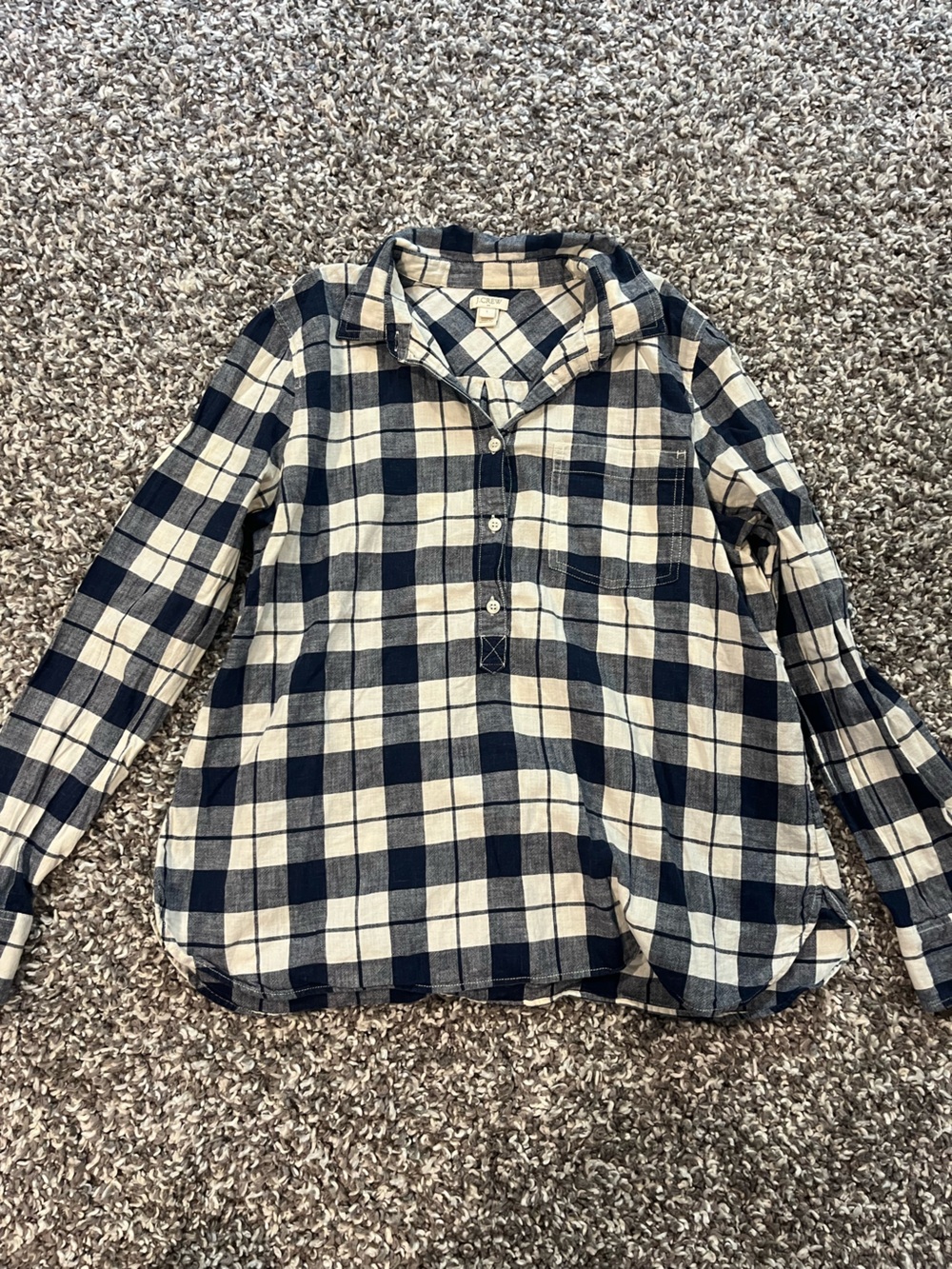 Women’s Navy and Cream Plaid Button-Down Shirt